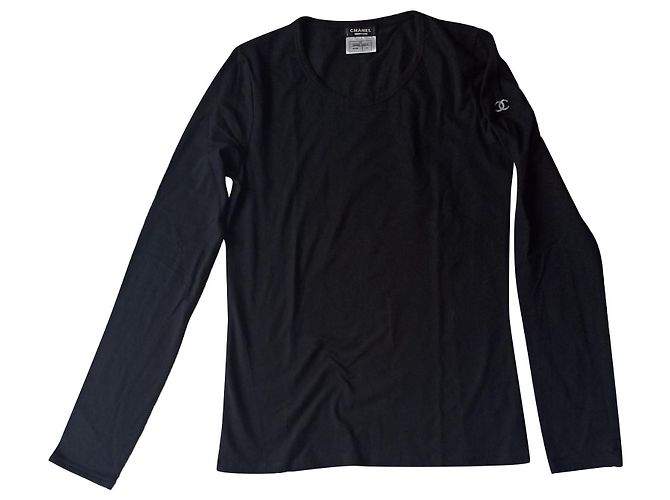 Cambon Camiseta Chanel Uniform de manga larga negra logo CC Negro