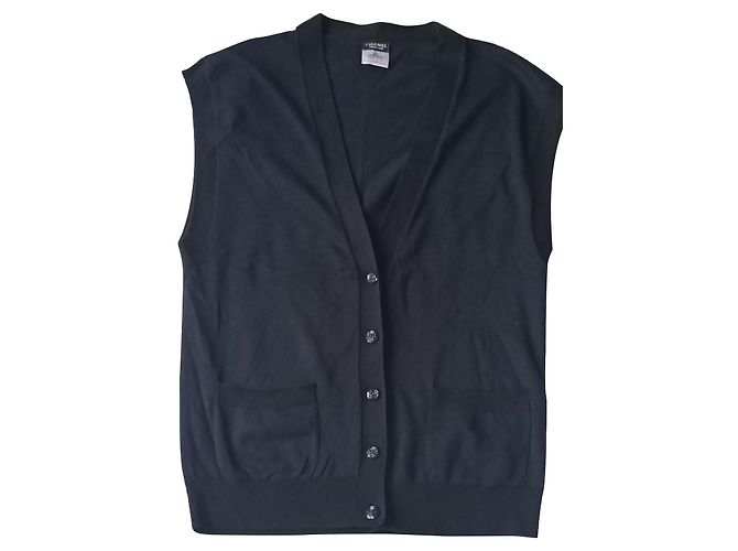 Cambon Chanel Uniform Weste blau schwarzer Rand Kamelienknöpfe Marineblau