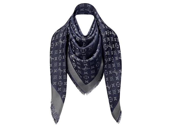 Louis Vuitton Silk scarves Blue Dark blue  ref.393970