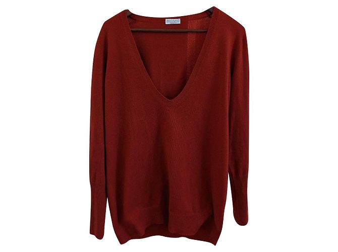Brunello Cucinelli Kaschmir Pullover tiefer V-Ausschnitt Orange
