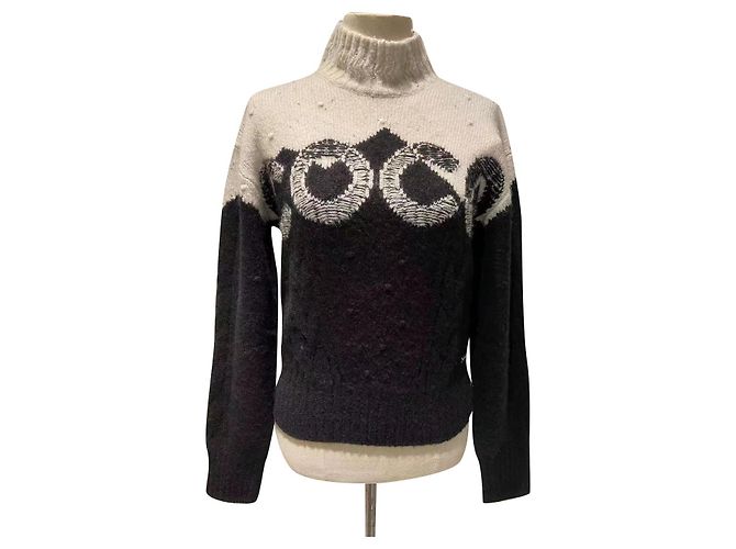 Chanel Pullover aus Kaschmir und Wolle Schwarz Beige Grau Gr. 42