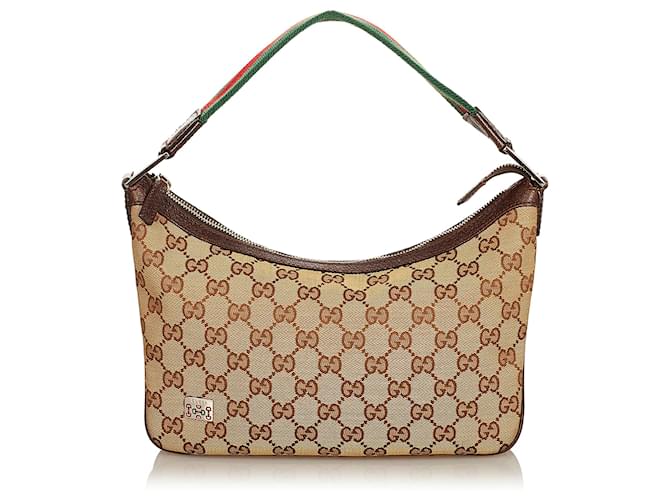 Gucci Brown GG Canvas Baguette Beige Leather Cloth Cloth ref