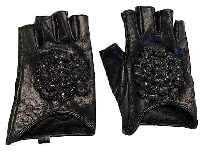 Karl Lagerfeld Gloves Black Leather  ref.394479