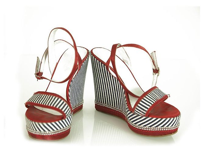 Autre Marque Scarpe Solo Per Te Blue White Stripes Red Crystals Wedge Platform Sandals ( 39 ?) Multicolore