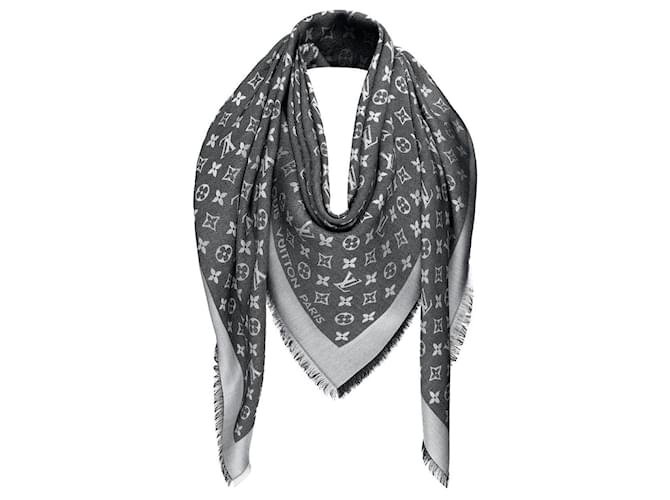 Louis Vuitton black denim monogram shawl Silk Wool  ref.394922