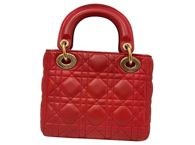 Christian Dior Lady dior mini Red Leather  ref.394928