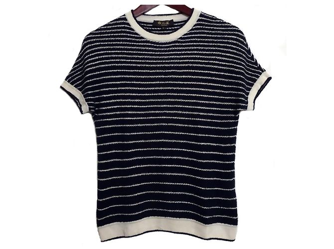 LORO PIANA KURZARM-PULLOVER MIT KREUZAUSSCHNITT Marineblau