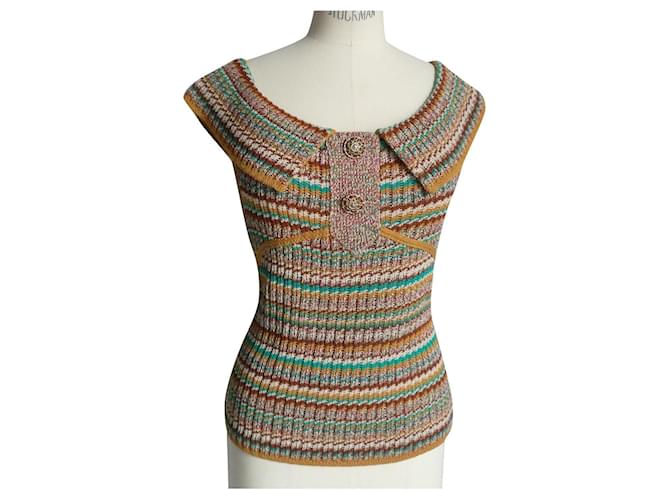 CHANEL Multicolour knit top very good condition T36 Multiple colors Cotton  ref.394961