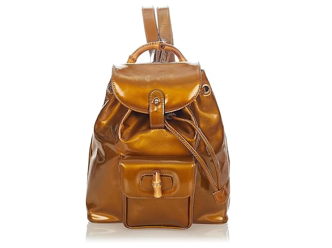 Gucci Gold Bamboo Patent Leather Backpack Golden ref.395267 Joli Closet