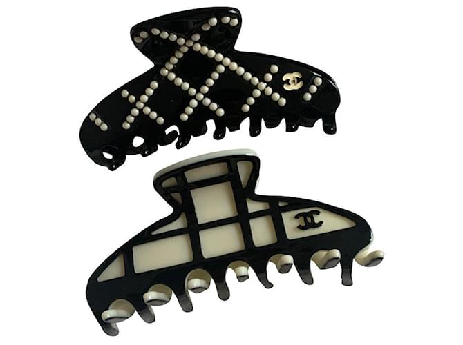 希少品★送料込♪【CHANEL】Hair Accessory & Black White CHANEL Silk Twill CC Scarf Hair Tie Black White 1375783