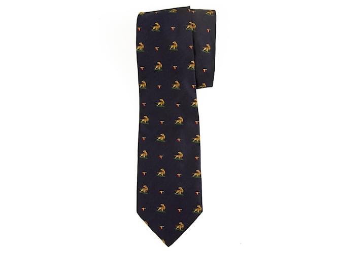 Salvatore Ferragamo 100% Cravate en soie pour hommes avec motif d'oies et chiens bleus  ref.395425