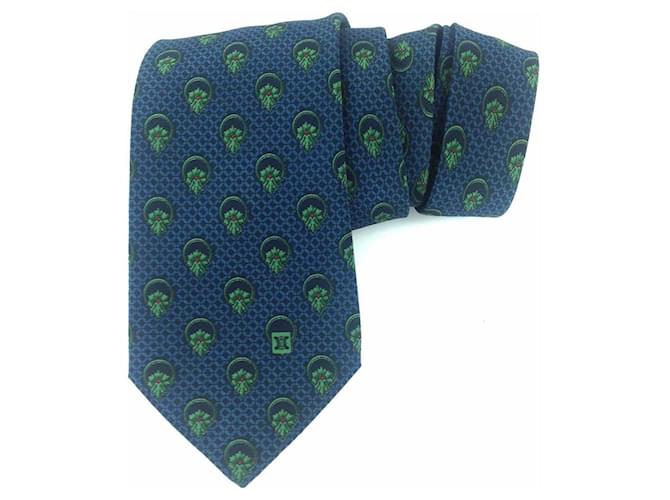Céline 100% Cravate en soie à motif floral bleu et vert pour hommes  ref.395502