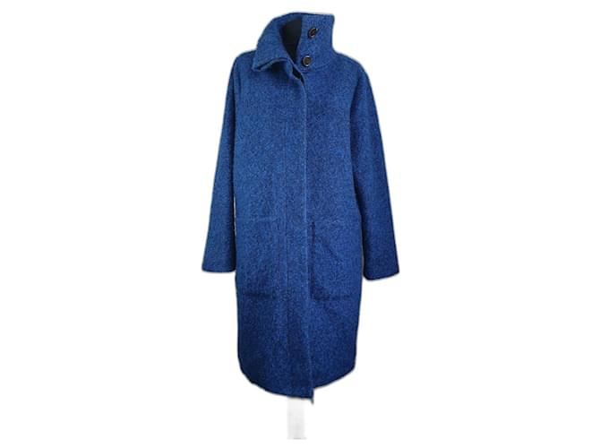 Ganni Coats, Outerwear Blue Polyester Wool  ref.395606