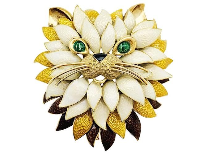 Fred "Chat" brooch in yellow gold and enamels.  ref.395797