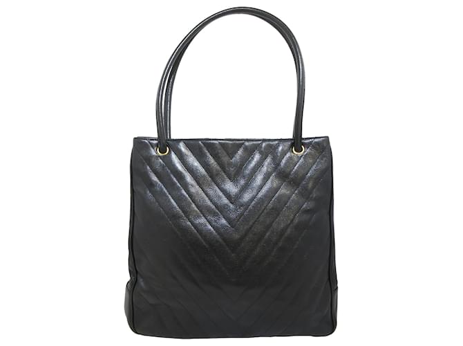 Chanel Black Chevron Leather Tote Bag Pony-style calfskin  ref.395886