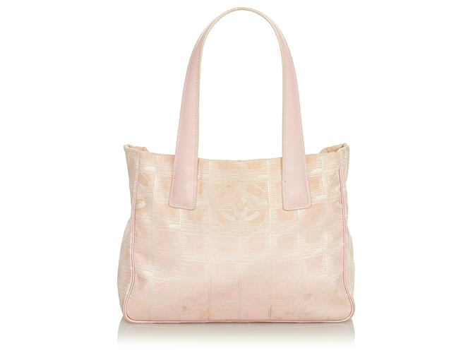 Chanel Pink New Travel Line Canvas Tote Bag Leather Cloth Pony-style calfskin Cloth  ref.395982