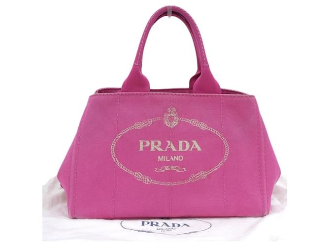 [Usado] PRADA Kanapat Tote MM Tote Bag Canvas Pink Rosa Lienzo  ref.396096