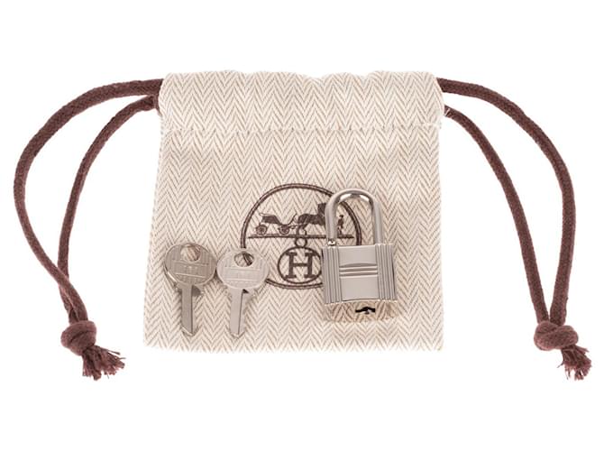 Cadeado Hermès em metal paládio prata para bolsas Birkin ou kelly, nova condição com 2 chaves e bolsa original!  ref.396123