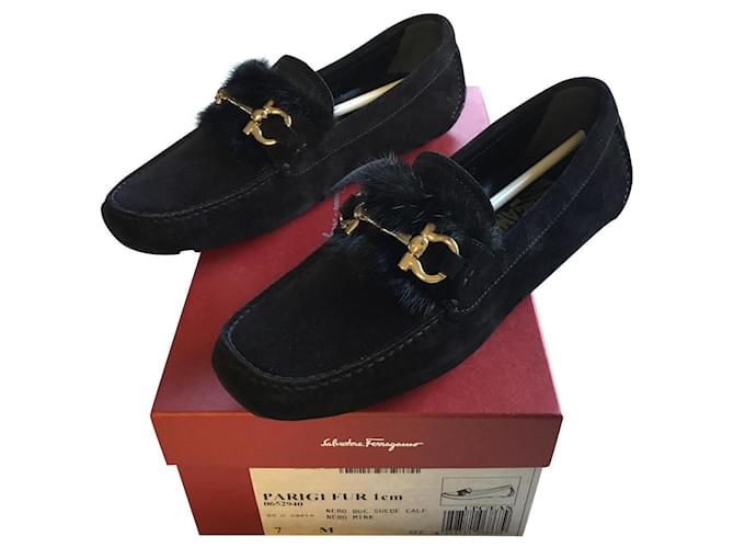 black and gold ferragamo loafers