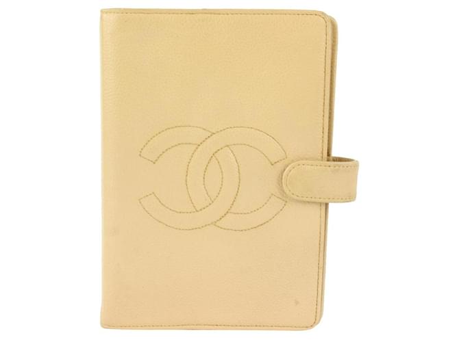 Chanel Beige Caviar CC Logo Medium Ring Agenda MM Diary Book Cover Leather  ref.396142