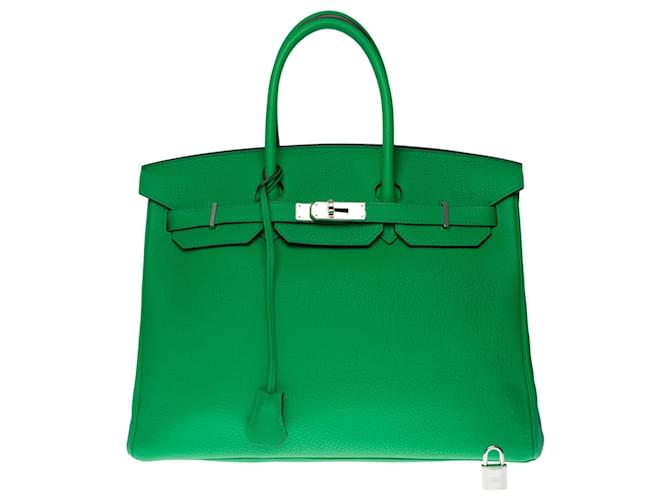 New Condition - Exceptional Hermès Birkin Bag 35 in Bamboo green Togo leather, palladium silver metal trim  ref.396178