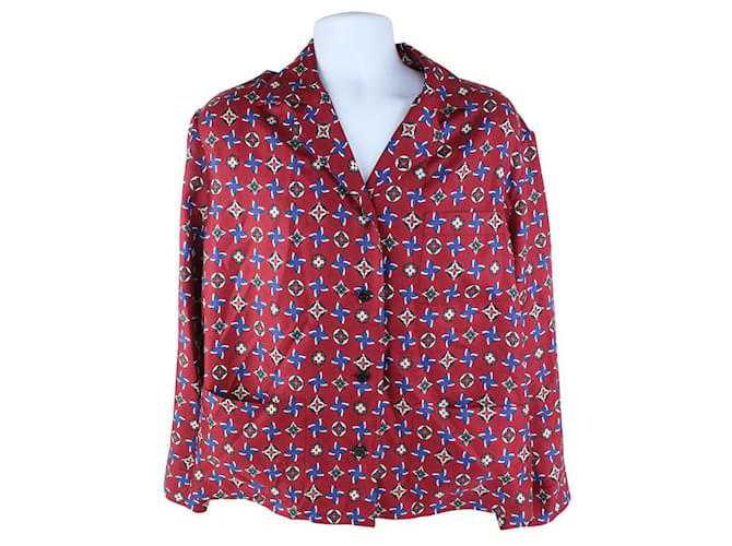 Louis Vuitton Size 40 Unisex Red x Blue Silk Pajama Top 1LV1019