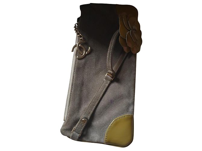 Chanel Suede Clutch Khaki
