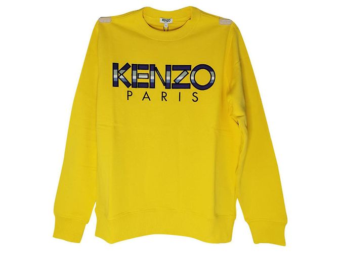Kenzo besticktes gelbes Baumwollsweatshirt Schwarz Weiß Dunkelviolett