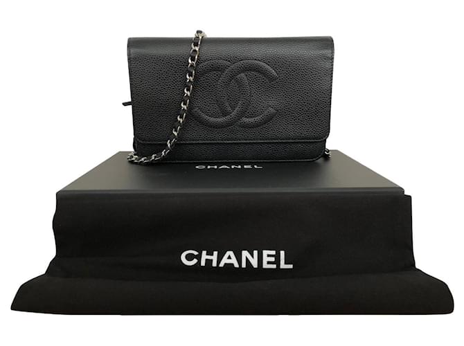 Wallet On Chain Carteira Chanel Timeless CC na corrente Preto Couro  ref.396217