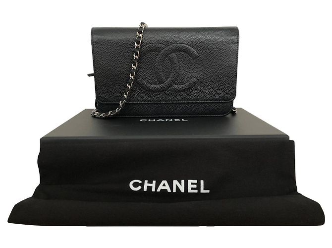 Wallet On Chain Chanel Timeless CC Geldbörse an Kette Schwarz