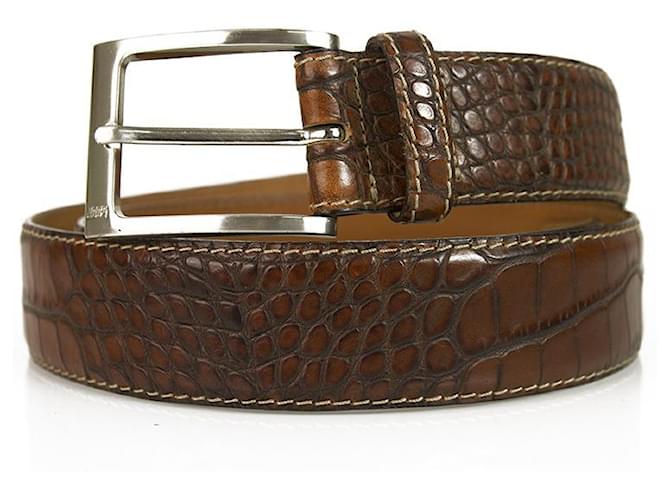 JOOP! Cinturón de cuero marrón para hombre con relieve de cocodrilo w. Tamaño de la hebilla en tono plateado 95 Castaño  ref.396457