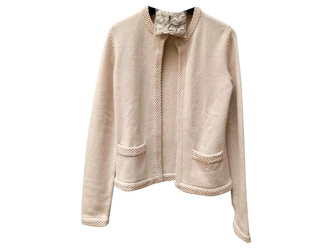 Chanel Kaschmir-Cardigan mit Broschen Beige