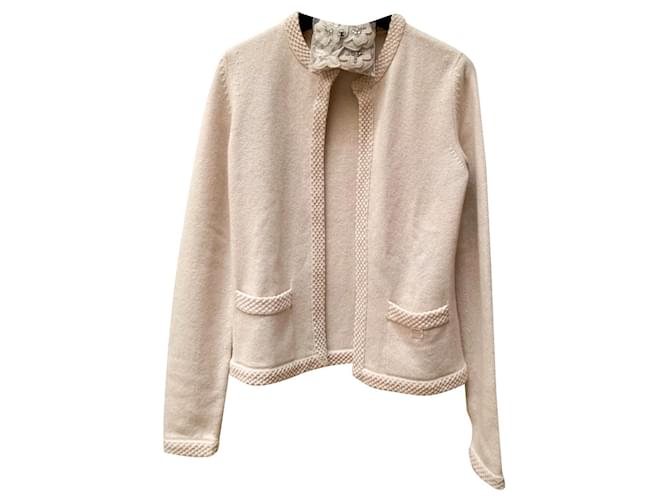 Chanel Cashmere cardigan with brooches Beige  ref.396509