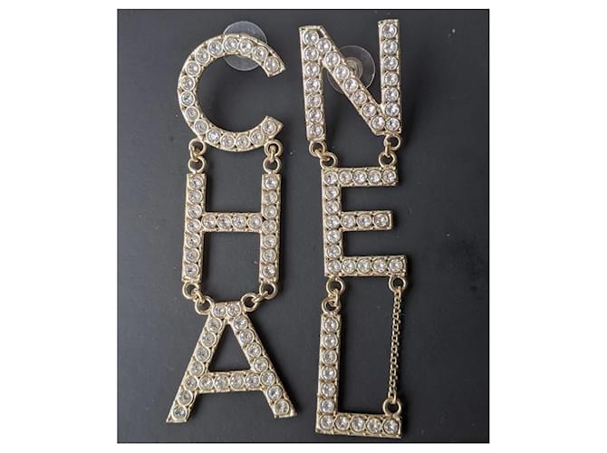 CHANEL Metal Crystal Cha-Nel Logo Drop Earrings Silver 1369060 |  FASHIONPHILE