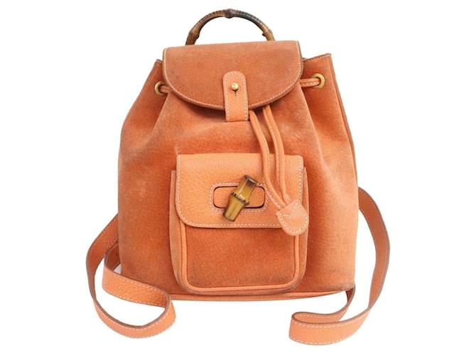 Gucci Orange Suede Bamboo Mini Backpack Leather  ref.396988