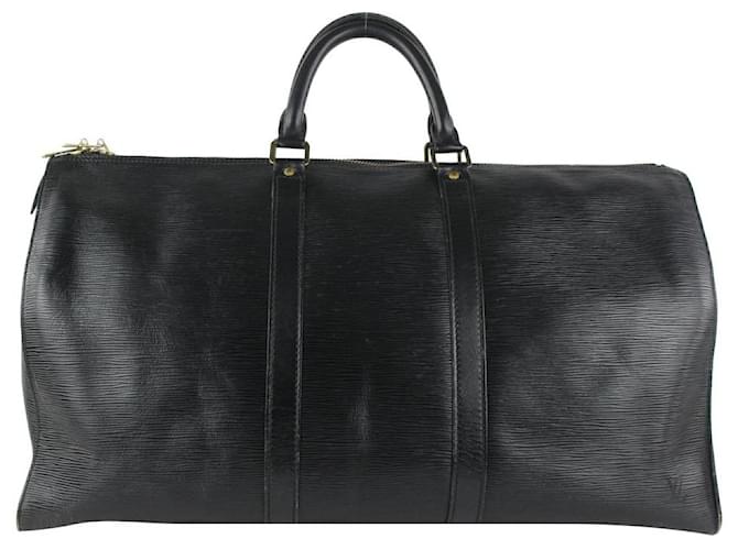 Louis Vuitton Black Epi Leather Noir Keepall 55 Boston Duffle Bag