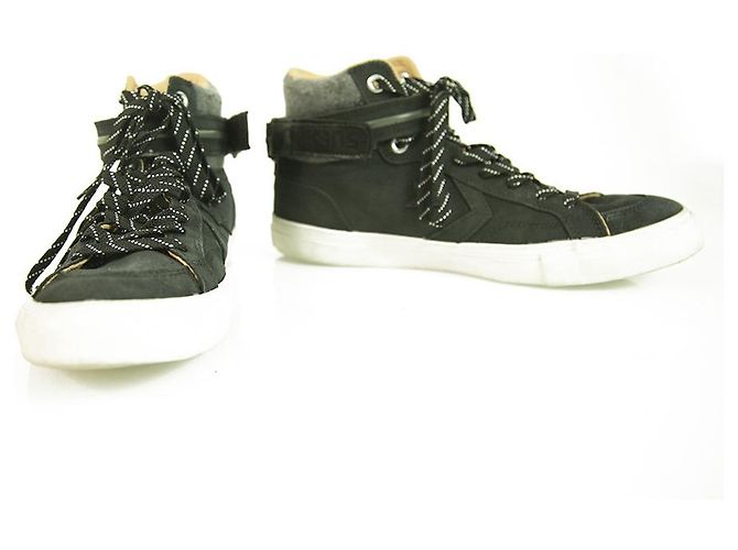 Converse Cons All Star Baskets Rembourrées Grises en Cuir Noir pour Hommes 8.5