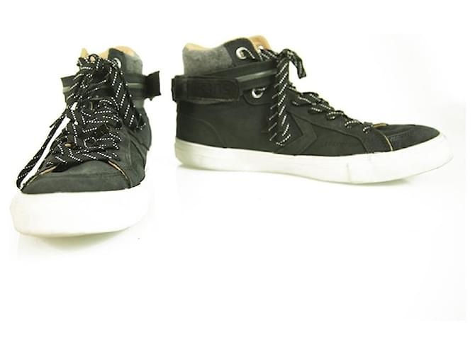 Converse Cons All Star Men’s Black Leather Gray Padded Sneakers Trainers 8.5  ref.397004