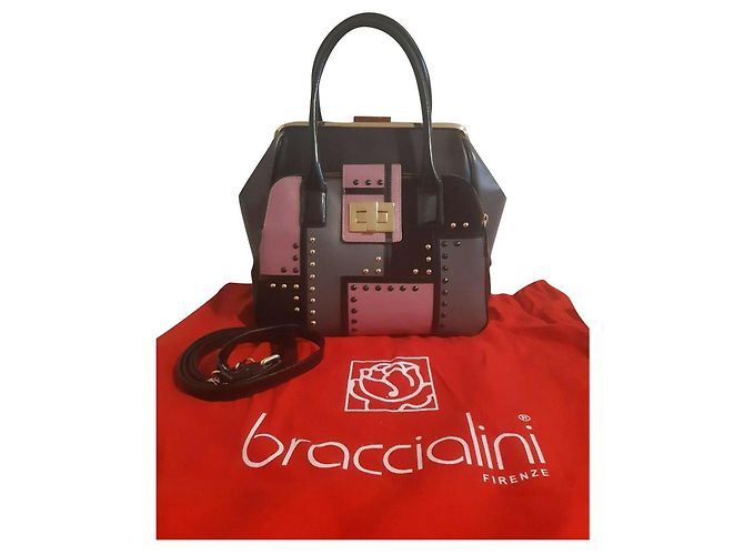 Borsa a mano Braccialini Clio in pelle Rosa Nero Grigio Multicolore