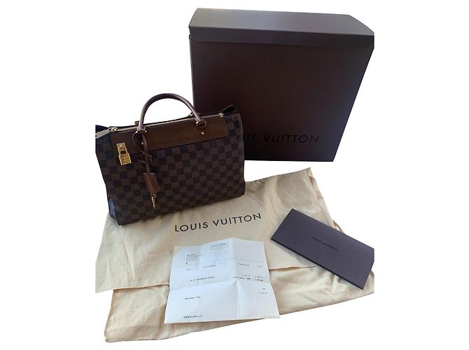 Bolsa de mão Louis Vuitton Greenwich Damier tela e couro marrom