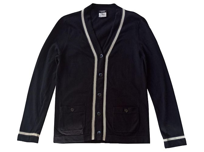 Cambon Chanel Uniform Strickjacke aus Baumwolle eggshell marineblau Aus weiß