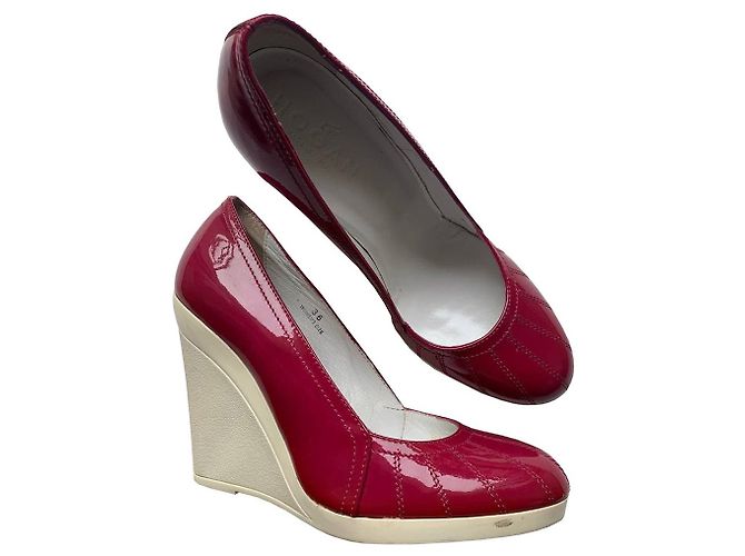Hogan Keilabsatz Mules Dunkelrot Lackleder 36 Bordeaux