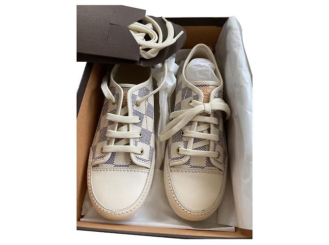 Sneakers Louis Vuitton Beige Crema Damigierro Pelle Taglia 32
