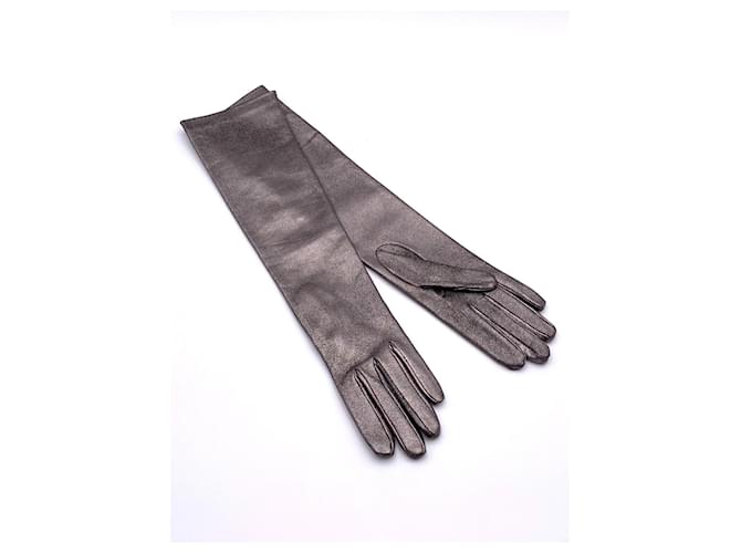Yves Saint Laurent gloves silver leather size 7,5 Silvery  ref.397302