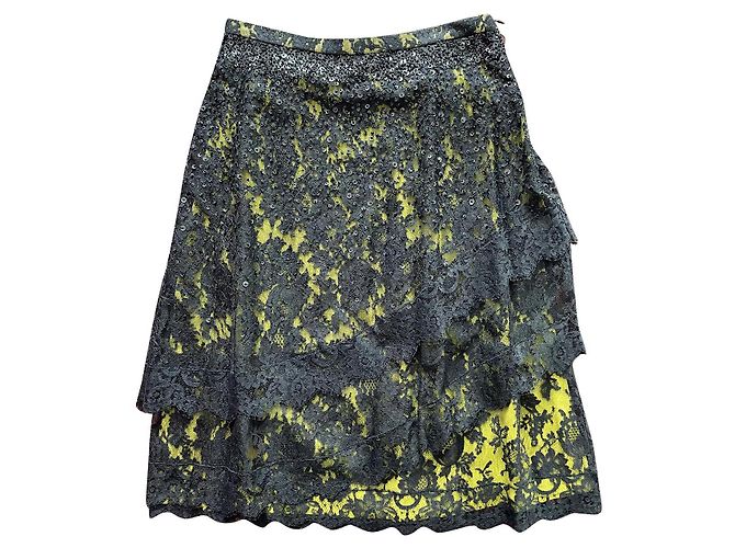 Gonna in pizzo Rena Lange con paillettes e perle nera Nero