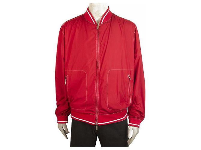 Canali Red & Cream Reversible Bomber Style Zipper Classic Zipper Jacket sz 56 Vermelho Cru