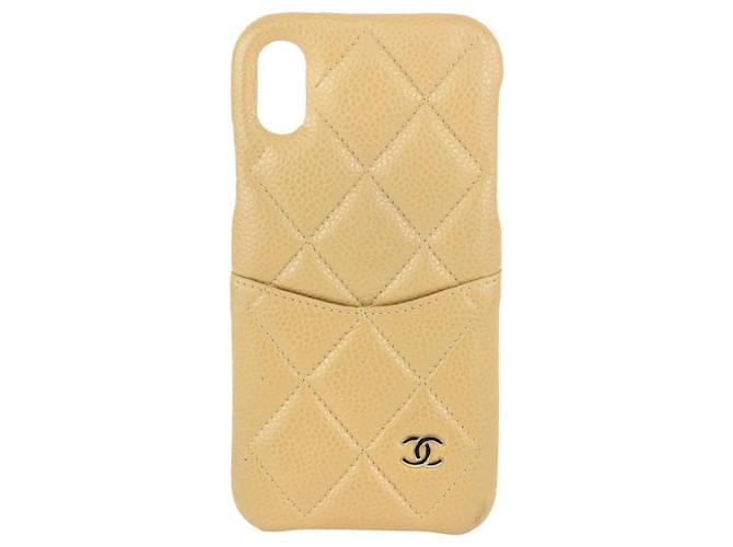 Chanel Étui pour iPhone X en cuir caviar matelassé beige  ref.397746