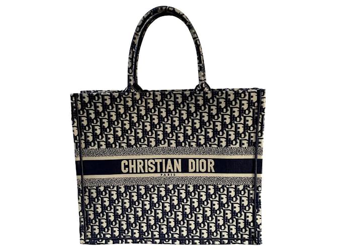 Christian Dior Große Büchertasche Blau Leinwand  ref.397985