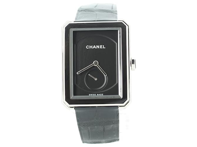 Chanel Boyfriend-Uhr Schwarz Anthrazitgrau Leder Stahl  ref.398293