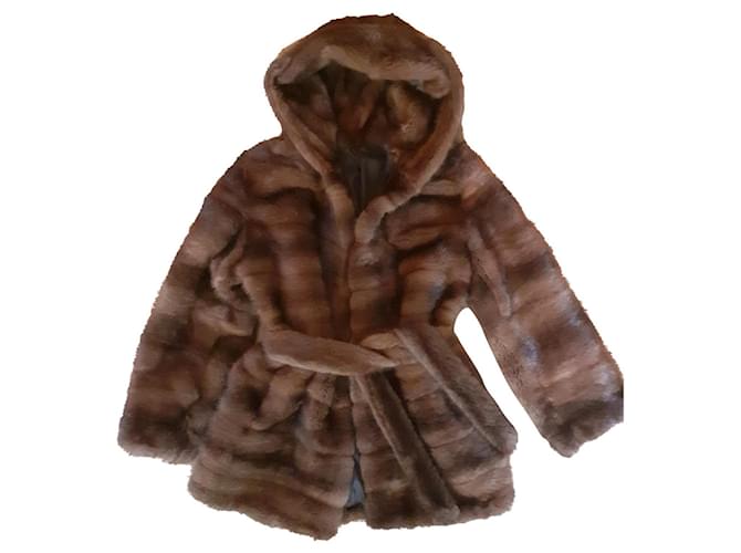 Mink Fur Jacket With a Hood in Brown Color 